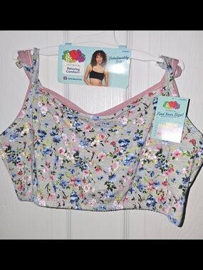 Fruit of the Loom Pink-Trim Floral Bralette on Gray